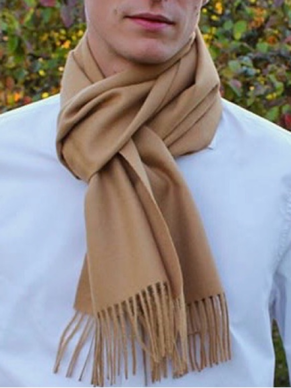 Men’s Pure Cashmere Scarf Muffler in Camel Tan Made in England